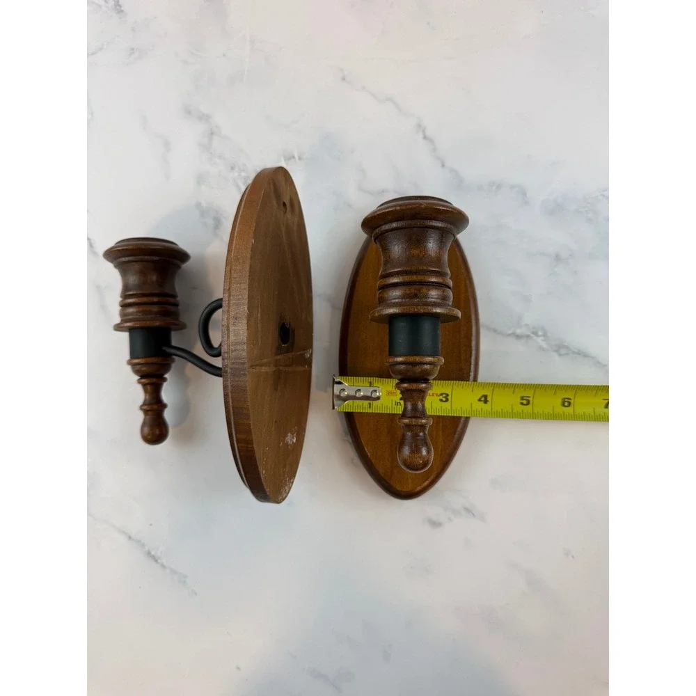 VTG PAIR (2) Wooden & Iron Candle Wall Sconces 8X3 Grandmacore